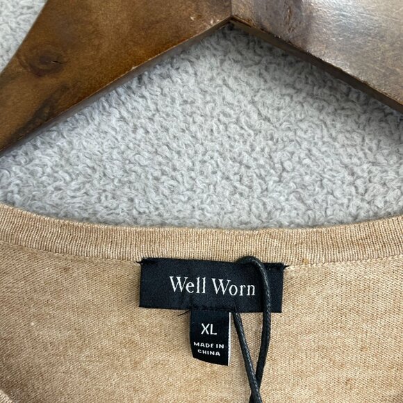 NEW Well Worn Women's XL Tan Short Sleeve Sweater Top Textured Diamond - Picture 6 of 8